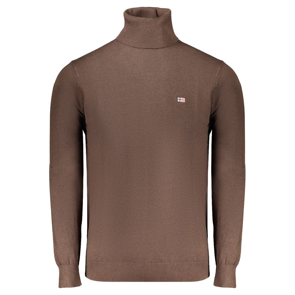 Norway 1963 Brown Polyester Sweater with turtleneck, long sleeves, embroidery, and logo