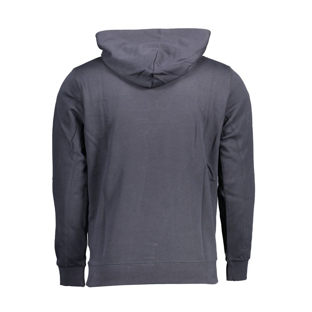 Back view of U.S. POLO ASSN. Blue Cotton Men Sweater, featuring a hood and relaxed fit, ideal for casual style and comfort.