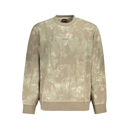 Alt Tag: Hugo Boss Brown Cotton Men Sweater with brushed interior and embroidered logo, offering refined comfort and style.