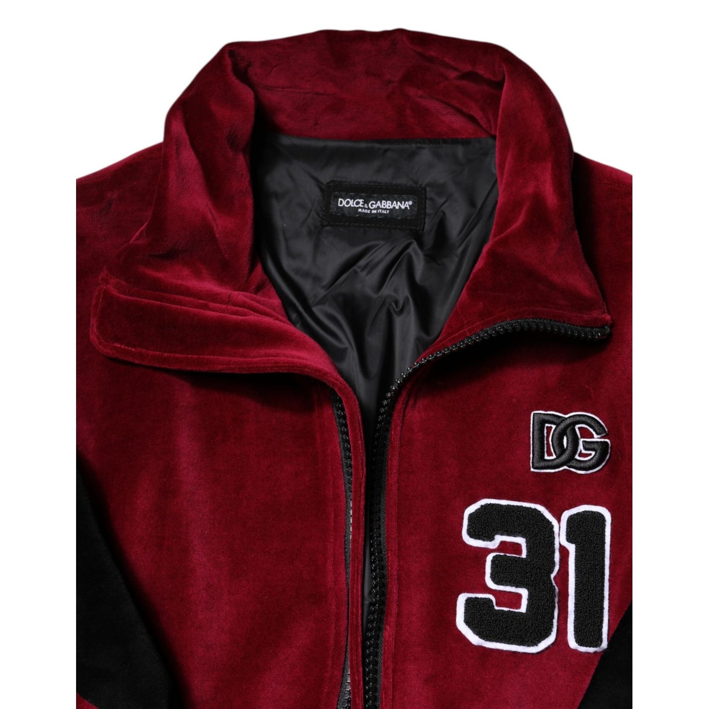 Dolce & Gabbana Red Black Cotton Logo FullZip Bomber Jacket