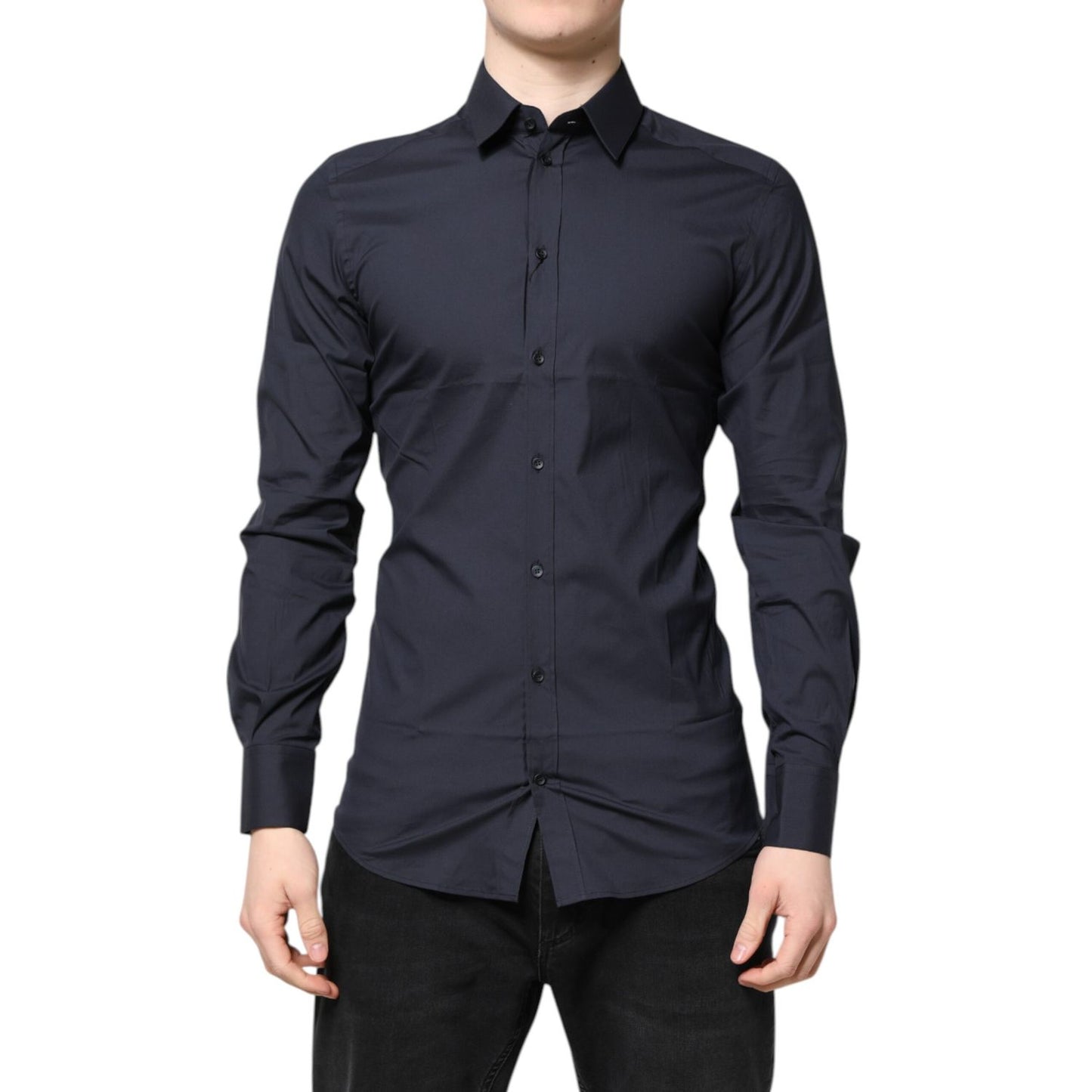 Dolce & Gabbana Dark Blue GOLD Cotton Dress Formal Shirt
