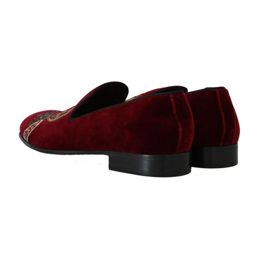 Dolce & Gabbana Bordeaux Velvet Loafers Gun Horseshoe Shoes MV2192-39