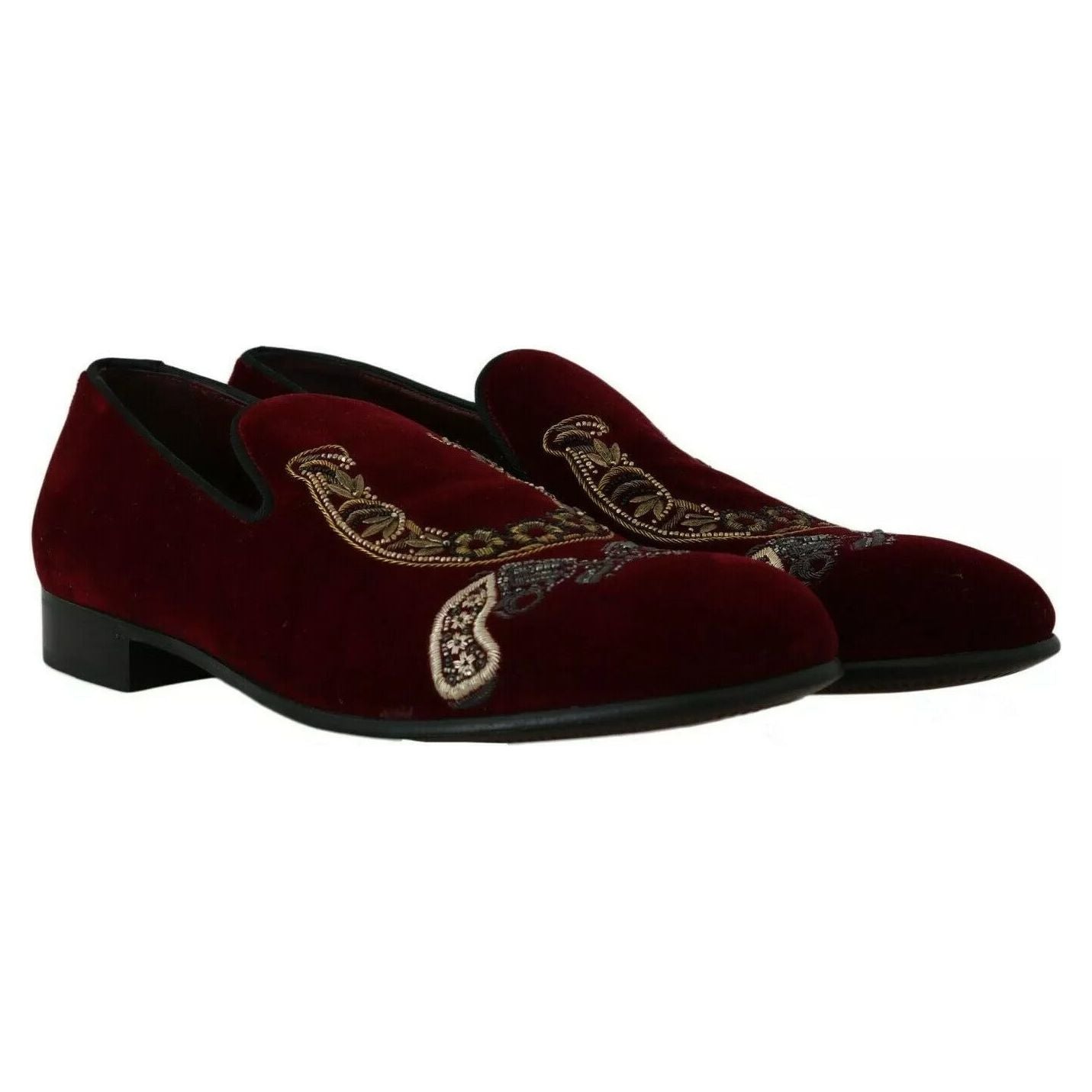 Dolce & Gabbana Bordeaux Velvet Loafers Gun Horseshoe Shoes MV2192-39