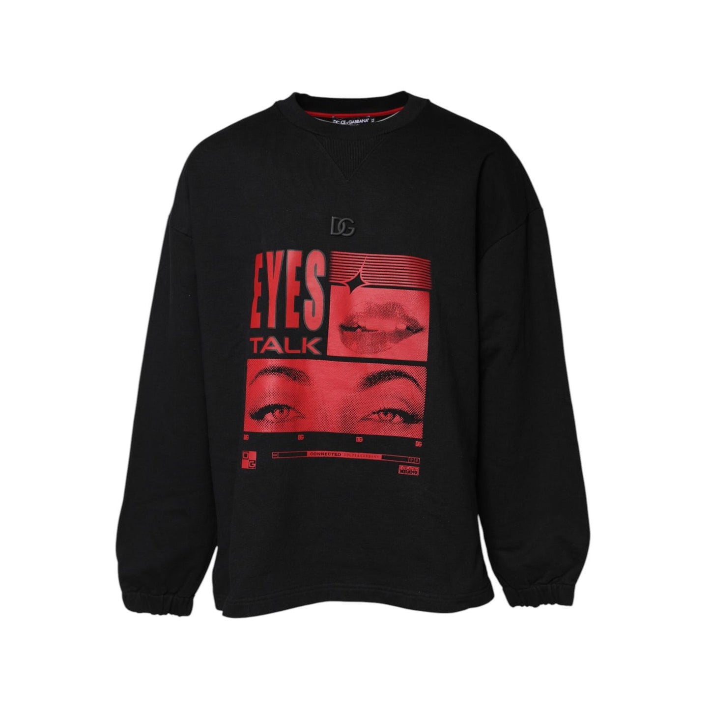 Dolce & Gabbana Black Cotton Graphic Print Pullover Sweater