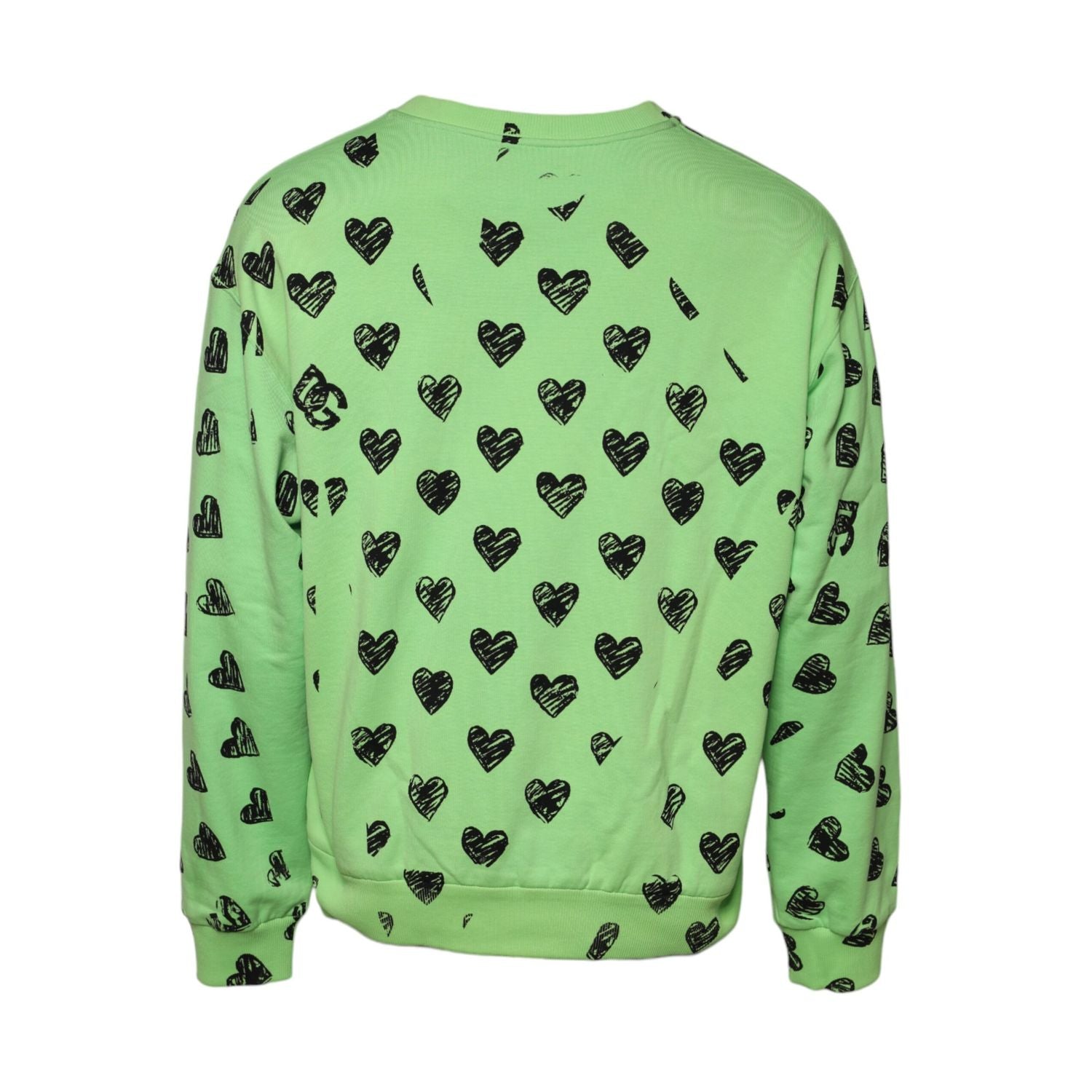 Dolce & Gabbana Green Heart Print Crew Neck Pullover Sweater