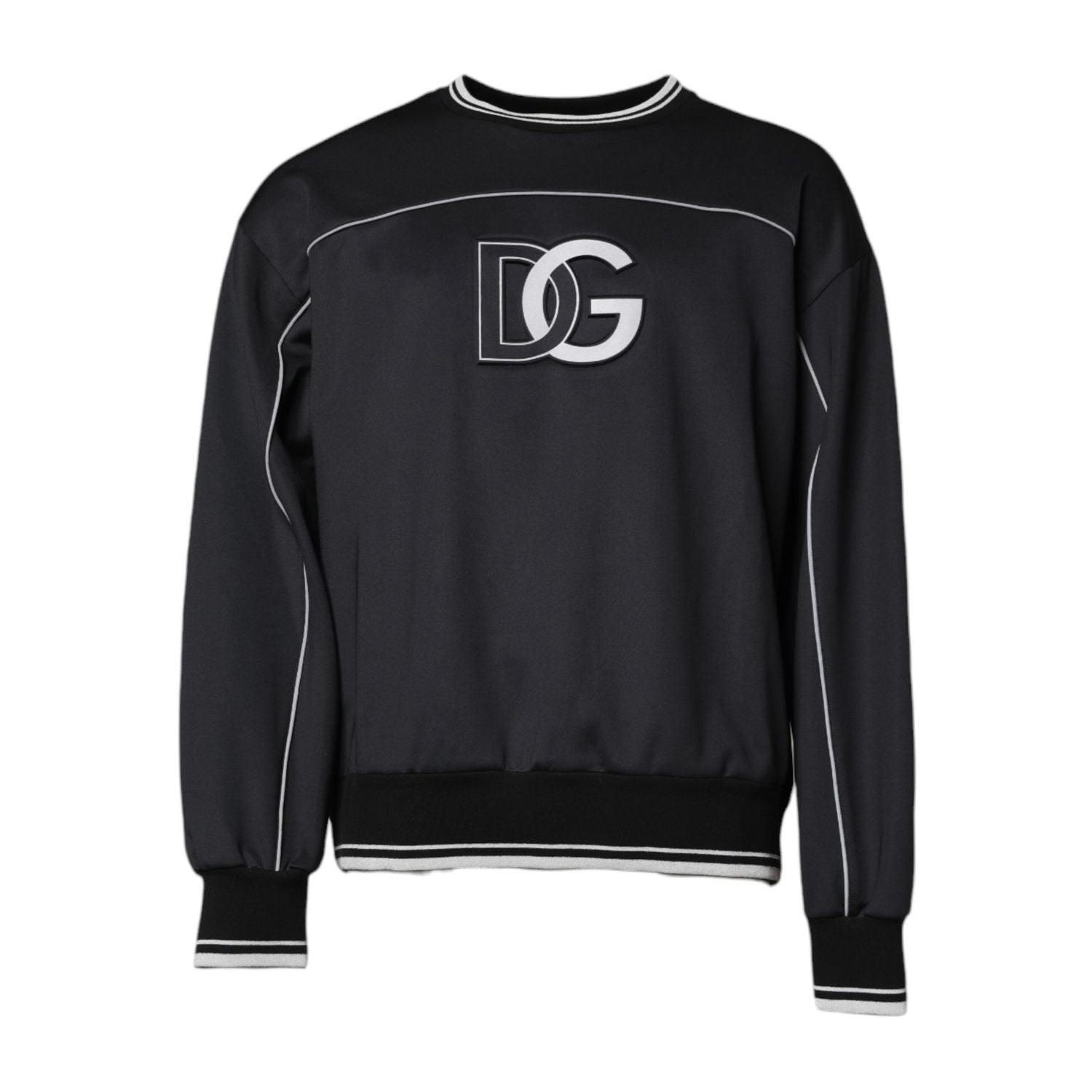 Dolce & Gabbana Black Logo Polyester Crew Neck Men Pullover Sweater