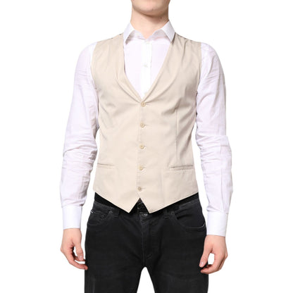 Dolce & Gabbana Beige Gray Dress Men Formal Waistcoat Vest