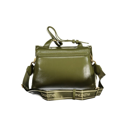 Alt Tag: Mario Valentino Green Polyethylene Handbag with adjustable strap, two compartments, central pocket, and logo detail.