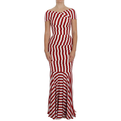 Dolce & Gabbana Red White Silk Stretch Dress