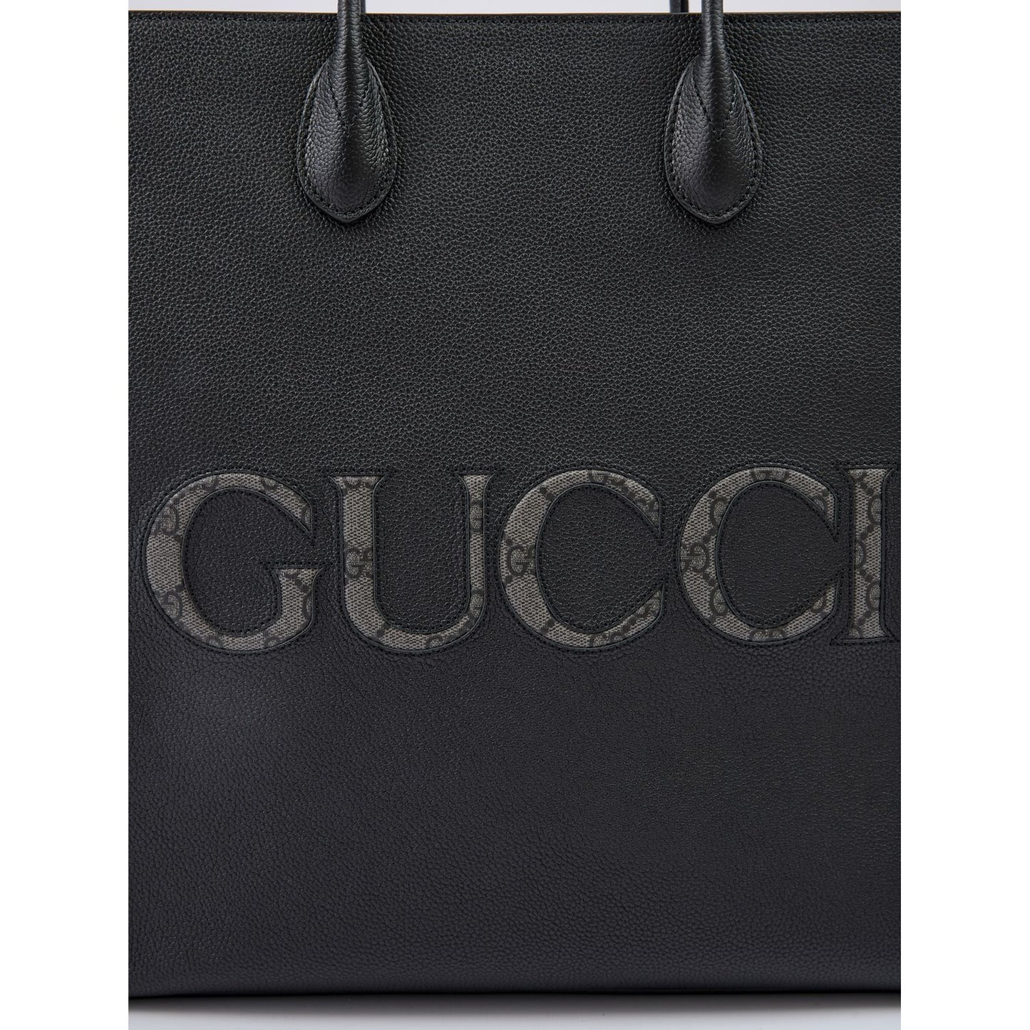 Gucci Black Leather Logo Medium Tote Bag