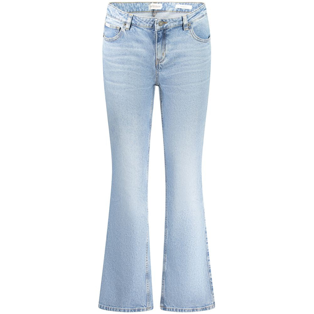 Guess Jeans Blue Cotton Women Jeans bootcut style with classic five-pocket design and washed effect, featuring signature Guess logo.
