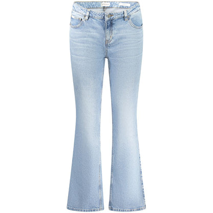 Guess Jeans Blue Cotton Women Jeans bootcut style with classic five-pocket design and washed effect, featuring signature Guess logo.