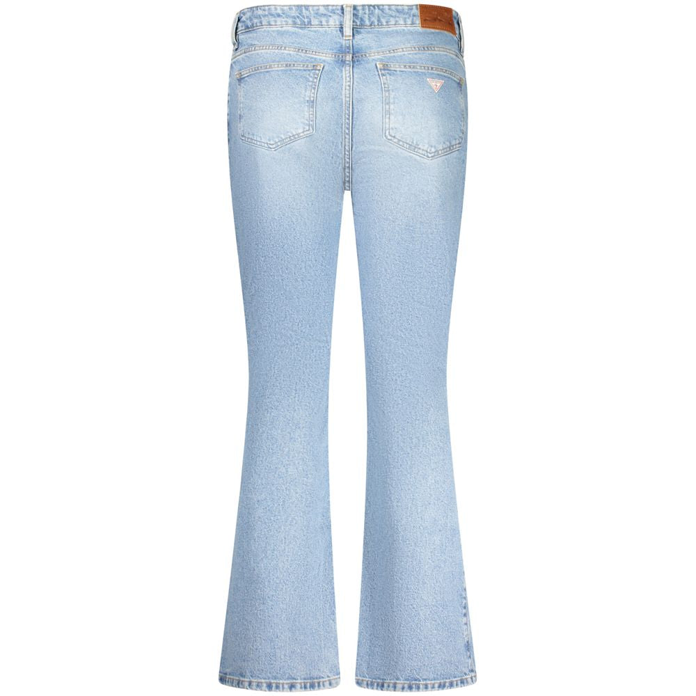 Guess Jeans Blue Cotton Women Jeans back view showcasing bootcut design and classic five-pocket style with washed effect.