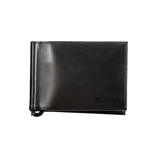 Calvin Klein Black Leather Men Wallet with money clip, RFID blocking technology, stylish and functional design for modern men.