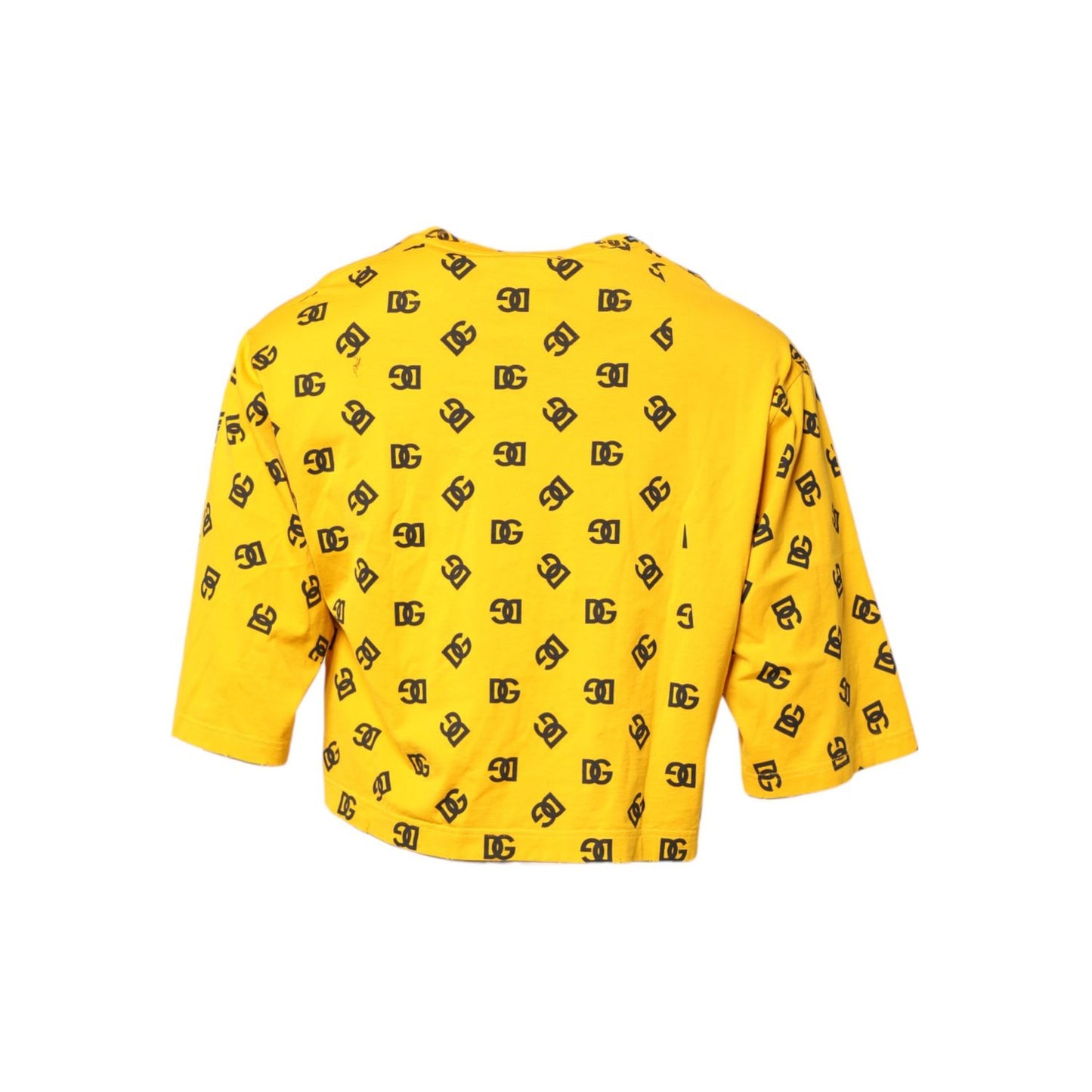 Dolce & Gabbana Yellow Cotton DG Logo Print Cropped T-shirt