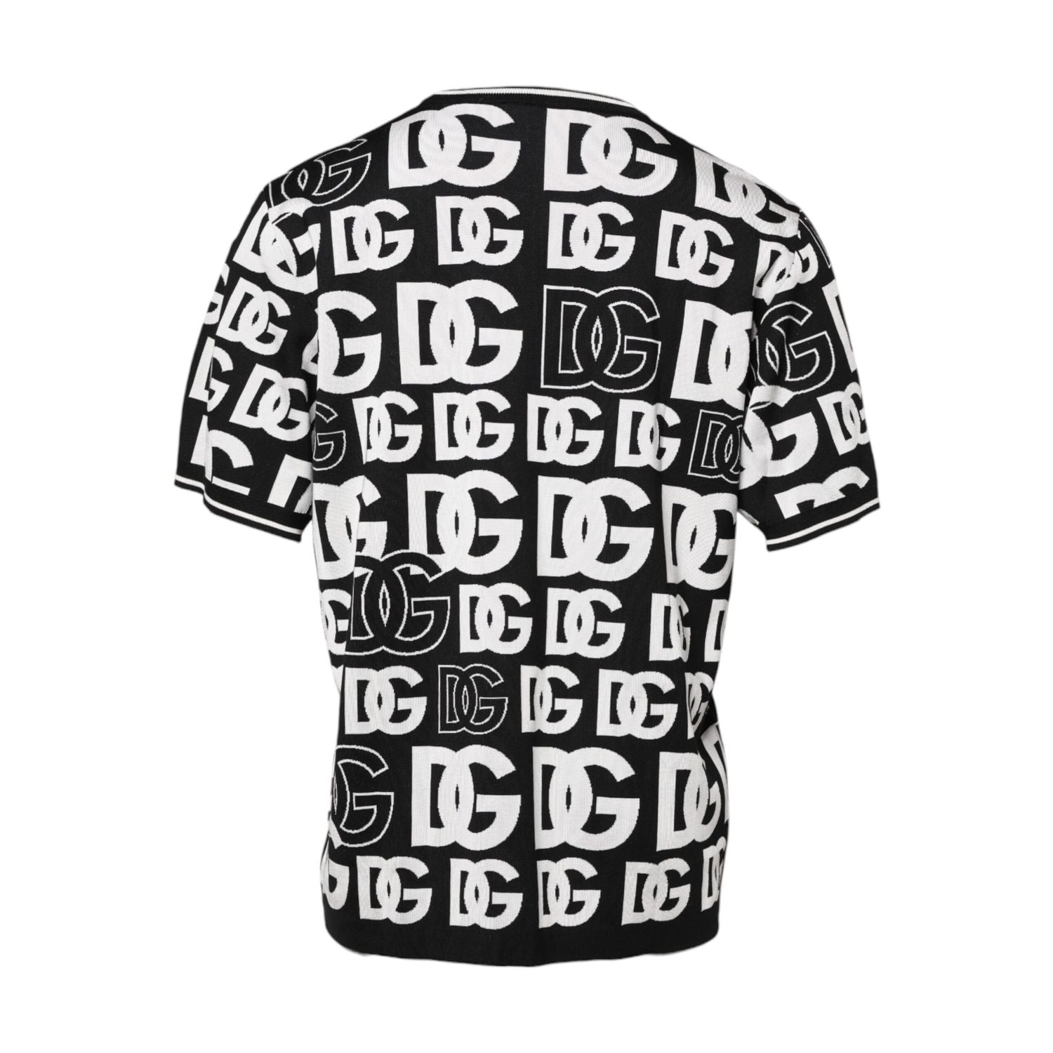 Dolce & Gabbana Black White Silk Knit DG Print T-shirt