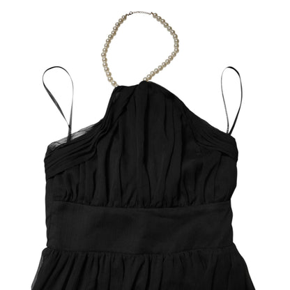 Marciano by Guess Black Tulle Pearl Sleeveless Long Gown Dress