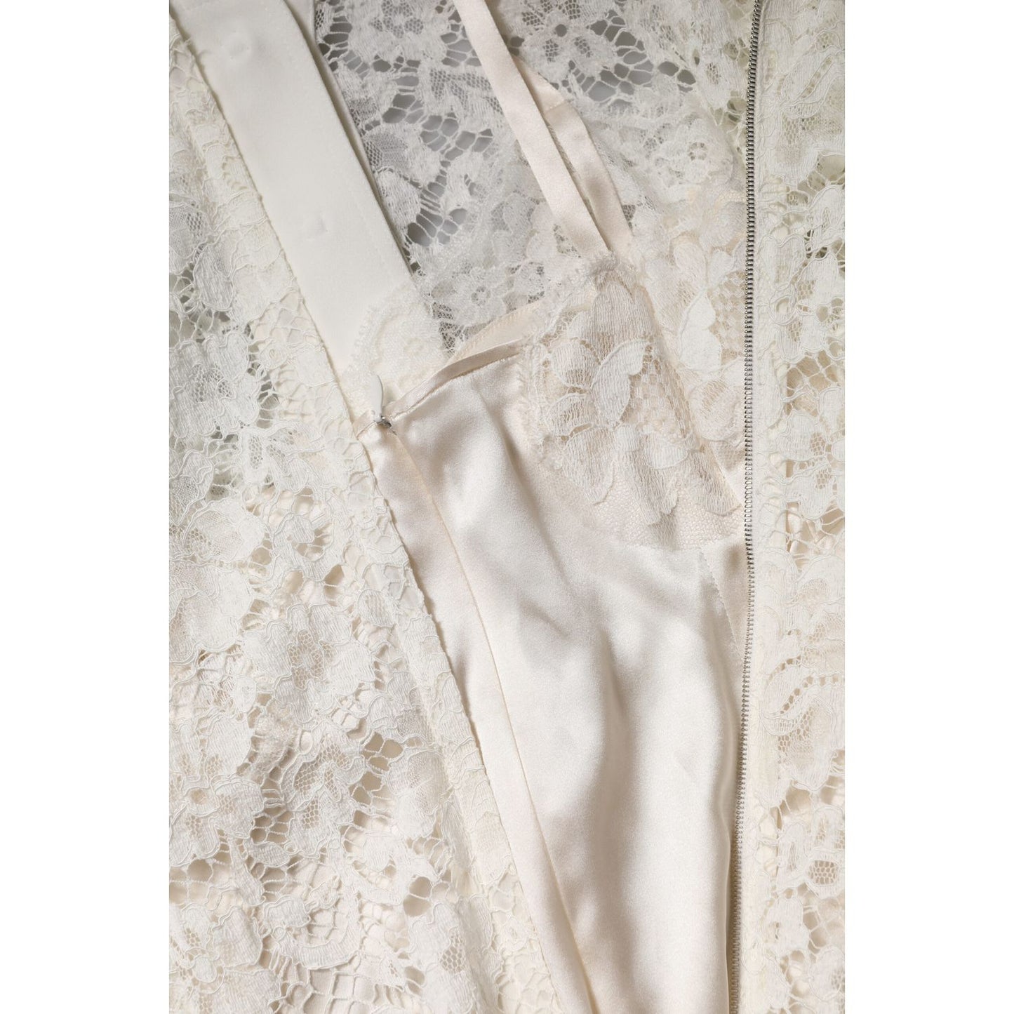 Dolce & Gabbana White Floral Lace Long Sleeves A-line Dress