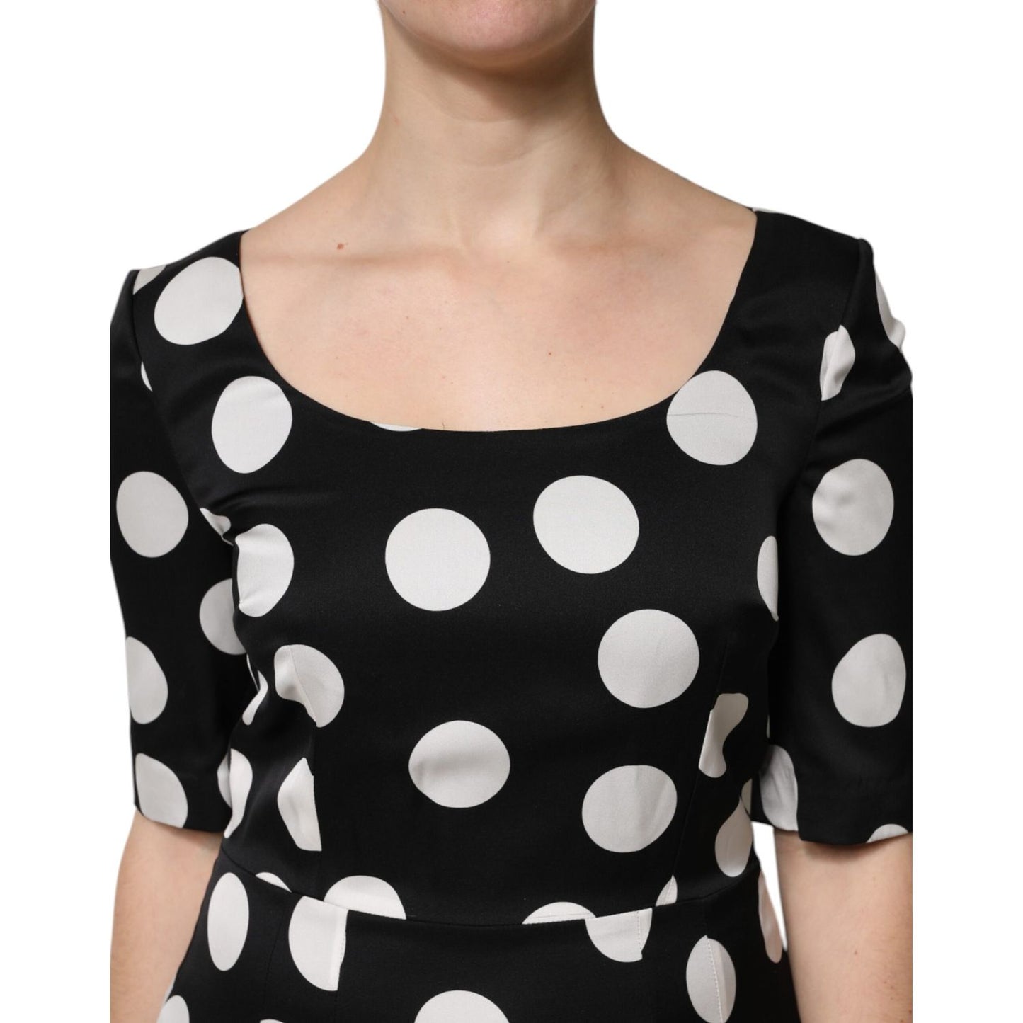 Dolce & Gabbana Black White Polka Dot Sheath Midi Dress