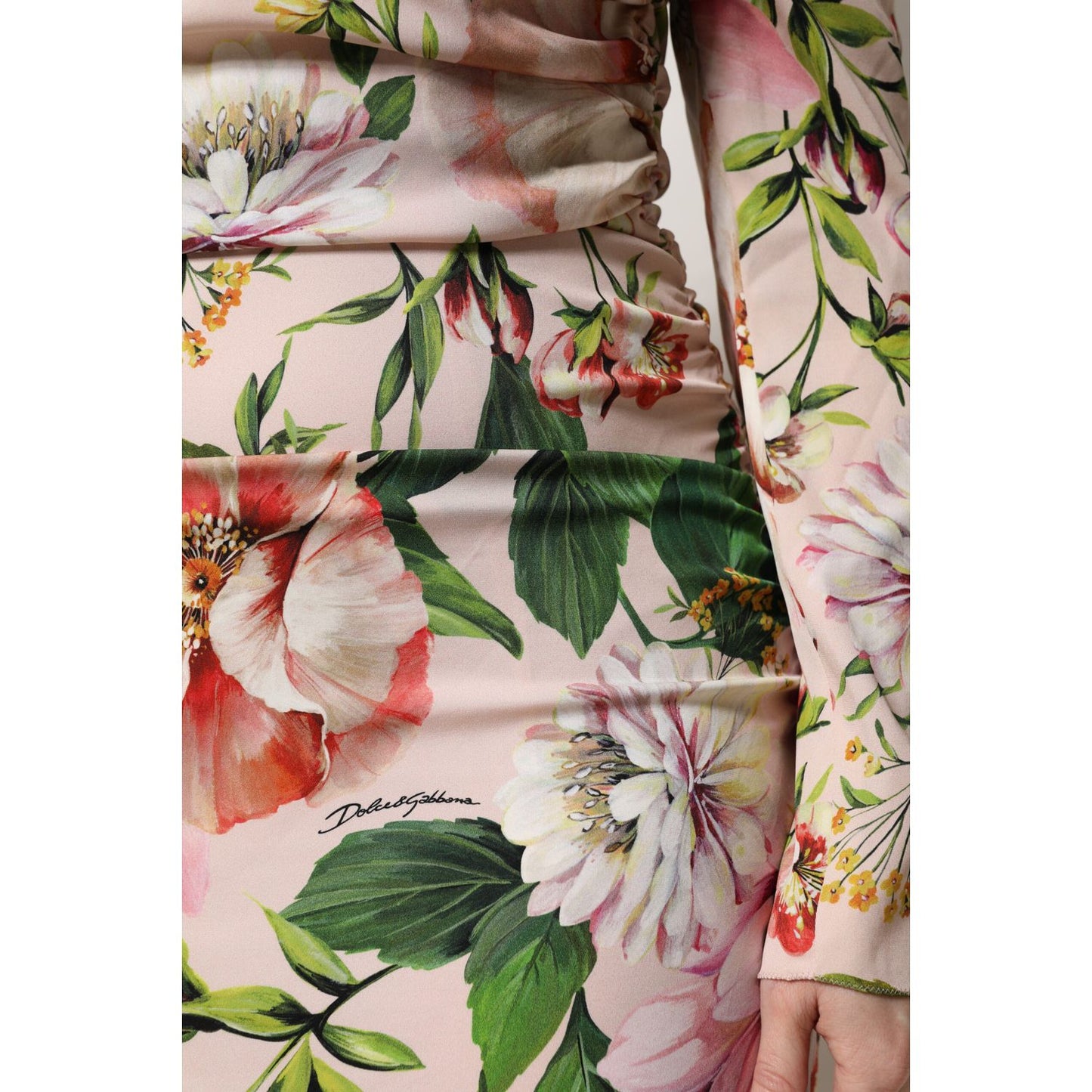 Dolce & Gabbana Pink Floral Silk Fit And Flared Midi Dress