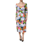 Dolce & Gabbana Multicolor Floral Pleated Sheath Midi  Dress