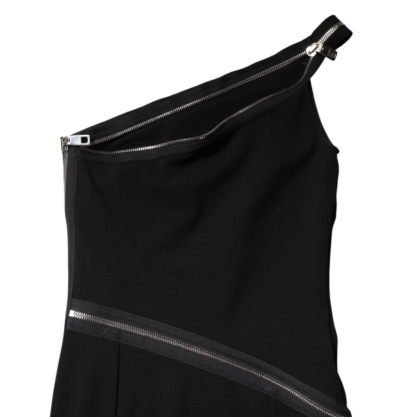Dolce & Gabbana Black Viscose One Shoulder Zipper Sheath Dress