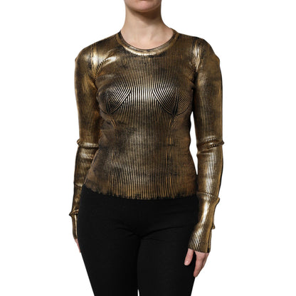 Dolce & Gabbana Gold Round Neck Long Sleeve Pullover Top