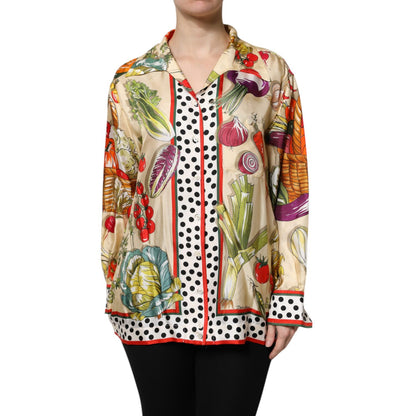Dolce & Gabbana Multicolor Vegetables Silk Long Sleeves Top