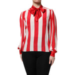 Dolce & Gabbana Red White Stripes Ascot Collar Blouse Top TSH90243-36