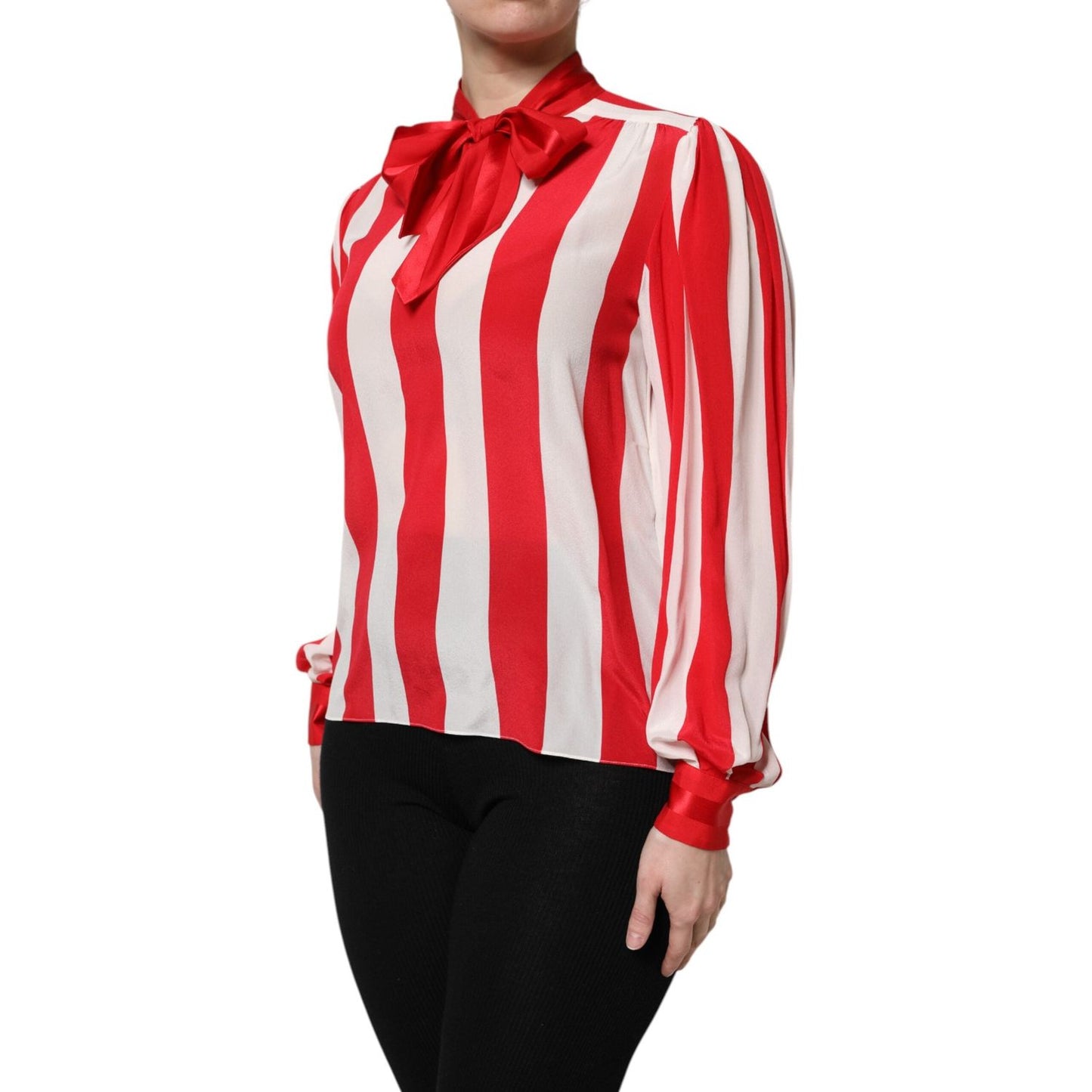 Dolce & Gabbana Red White Stripes Ascot Collar Blouse Top TSH90243-36