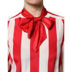 Dolce & Gabbana Red White Stripes Ascot Collar Blouse Top TSH90243-36