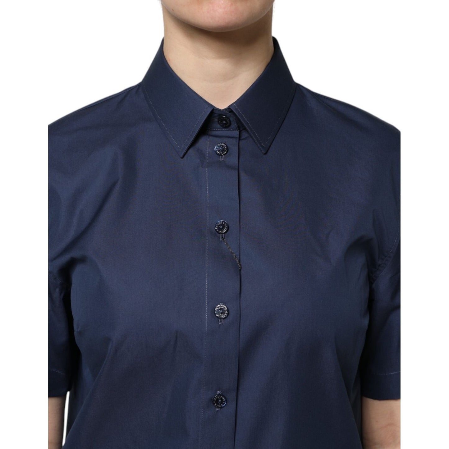 Dolce & Gabbana Blue Cotton Short Sleeves Button Down Top