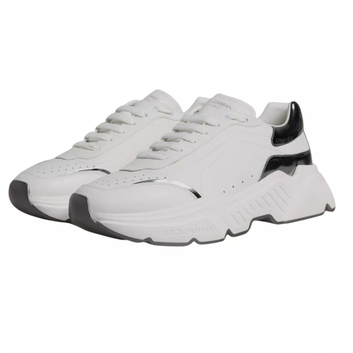 Dolce & Gabbana White Silver DAYMASTER Leather Sneakers Shoes