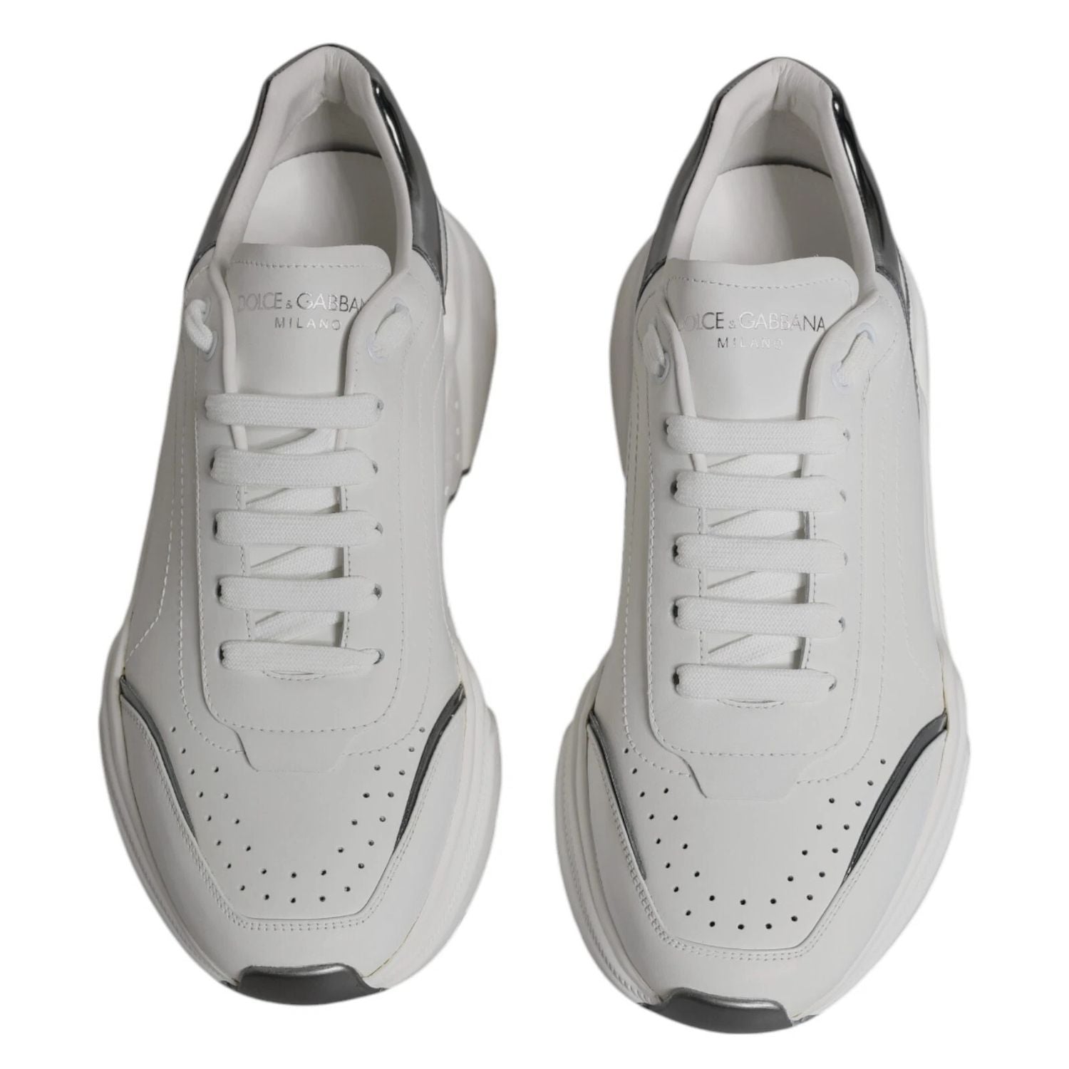 Dolce & Gabbana White Silver DAYMASTER Leather Sneakers Shoes