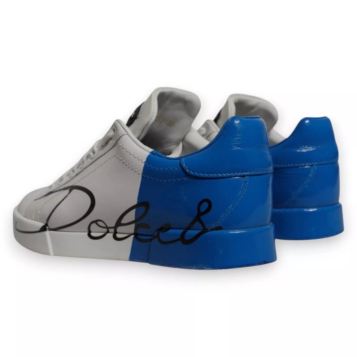 Dolce & Gabbana White Blue Logo Portofino Sneakers Shoes