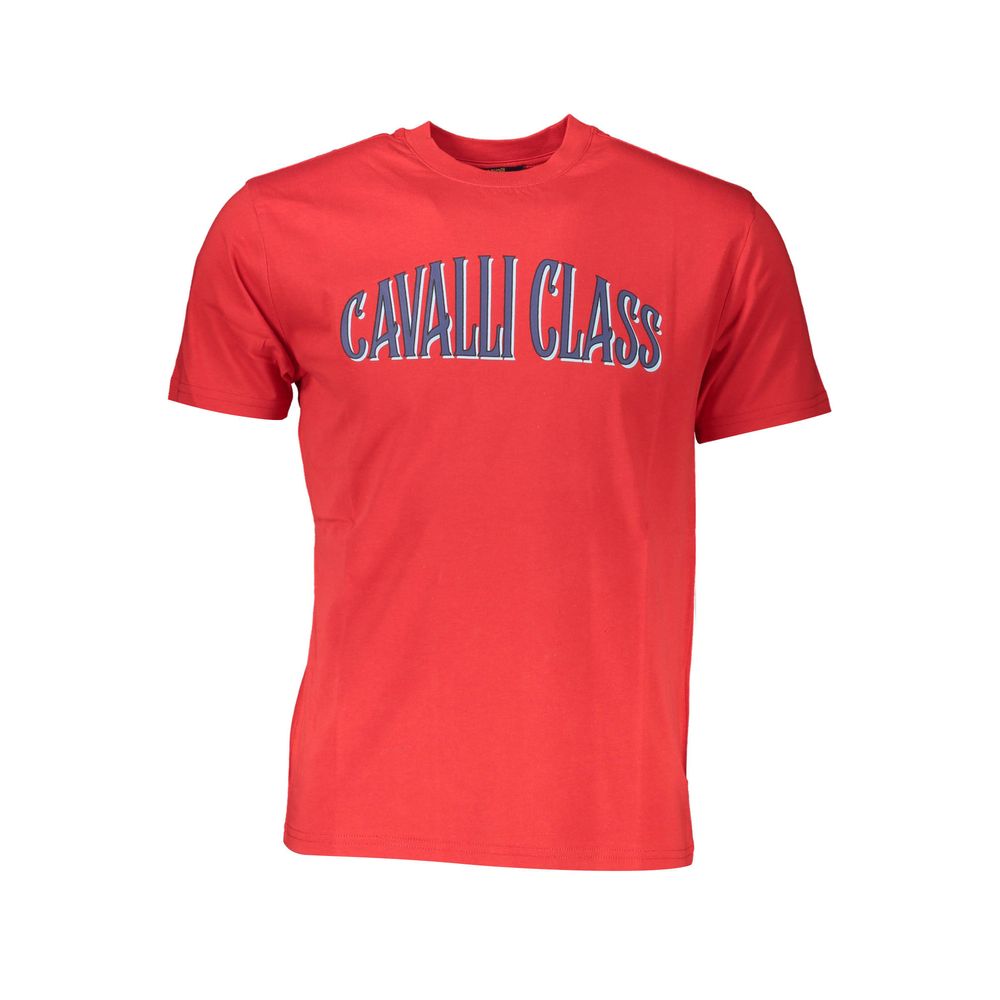 Cavalli Class Red Cotton Men T-Shirt with distinctive print and iconic logo, short sleeves, crew neck, regular fit.