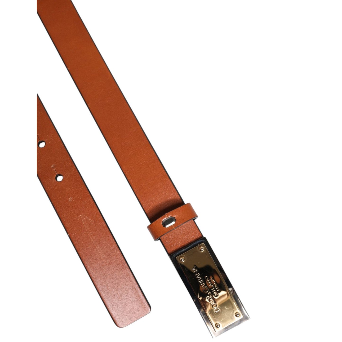Dolce & Gabbana Brown Leather Gold Rectangle Buckle Belt