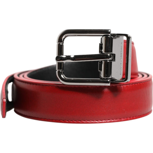 Dolce & Gabbana Red Leather Silver Tone Metal Buckle Belt