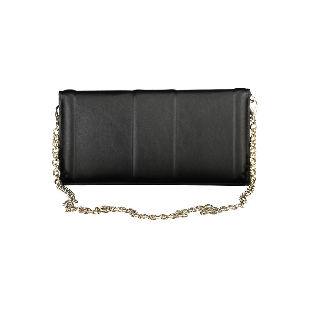 Mario Valentino Black Polyethylene Women Handbag with chain strap, showcasing versatile style and elegant design.