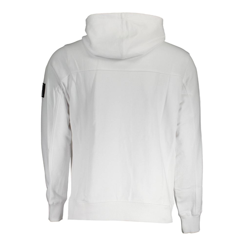 Back view of Calvin Klein White Cotton Men's Sweater showcasing hood and long sleeves.