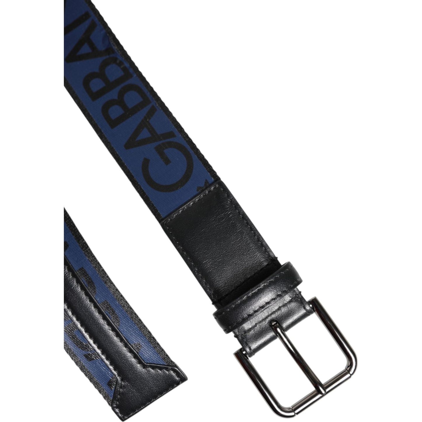 Dolce & Gabbana Black Blue DG Logo Silver Metal Buckle Belt BEL9434-95