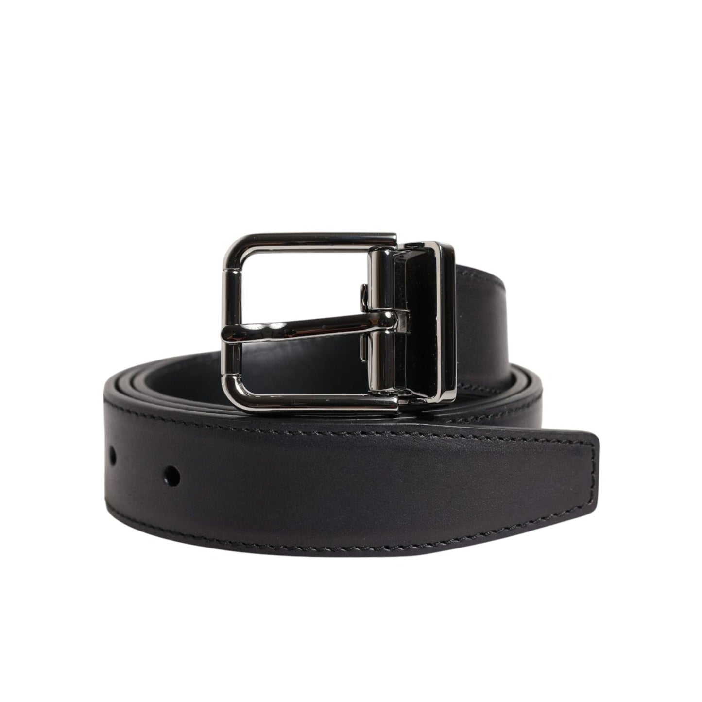 Dolce & Gabbana Black Classic Calf Leather Silver Buckle Belt