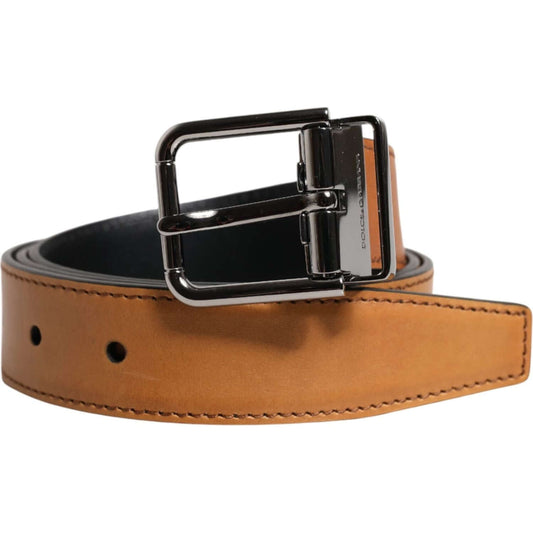 Dolce & Gabbana Brown Classic Calf Leather Silver Buckle Belt