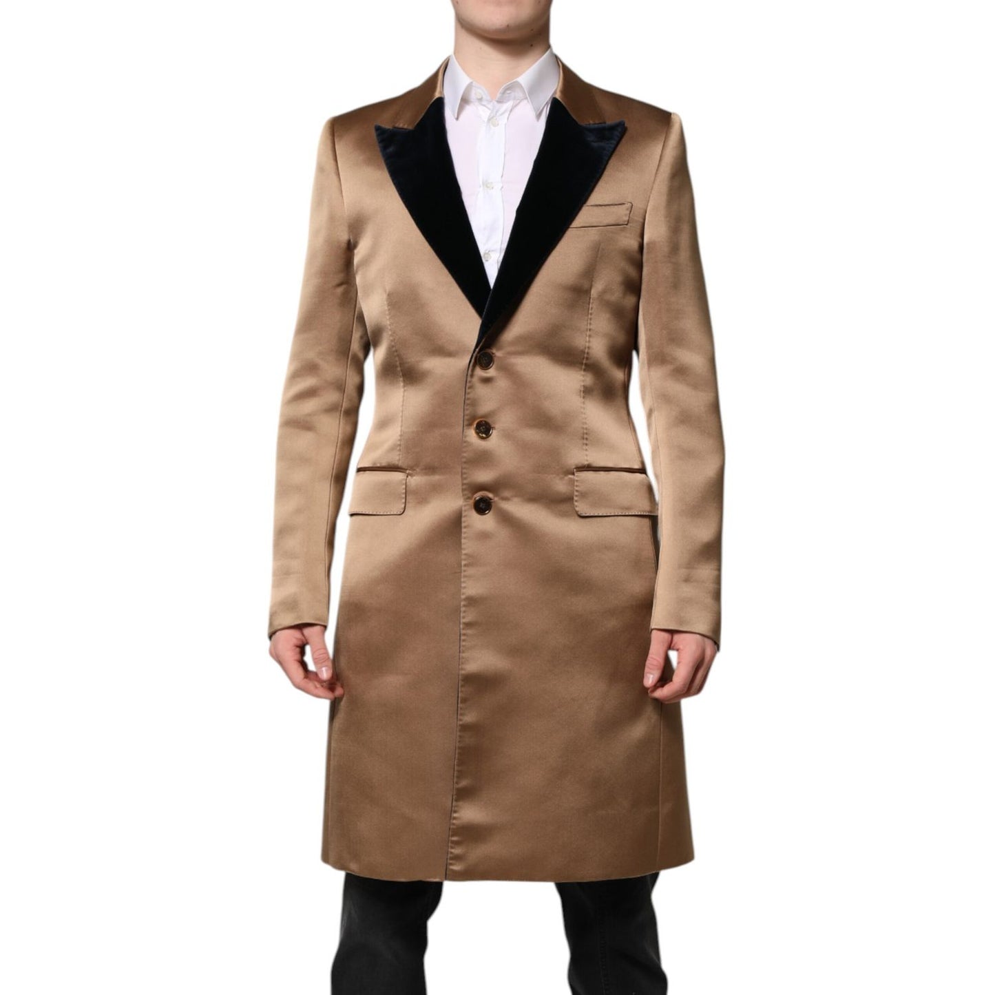 Dolce & Gabbana Brown Silk Single Breasted Trench Coat Jacket