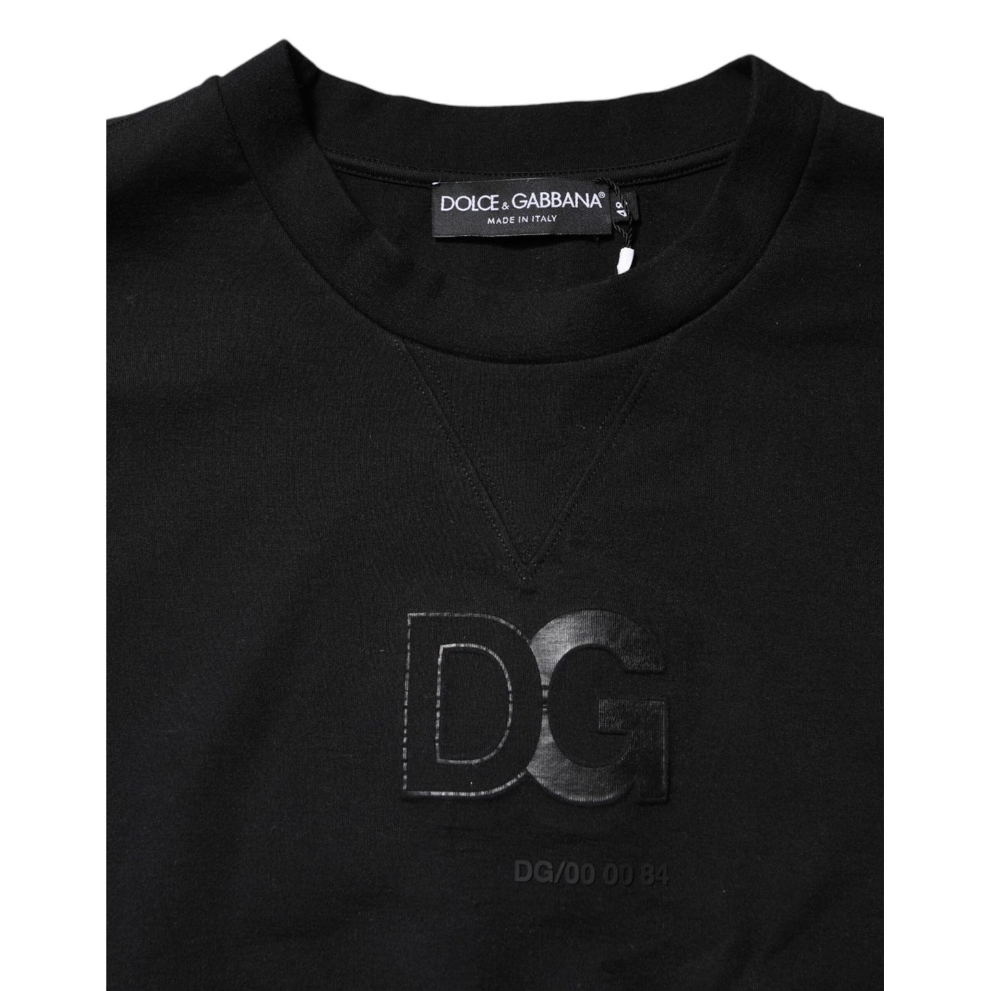Dolce & Gabbana Black Embossed Logo Cotton Crew Neck Sweater