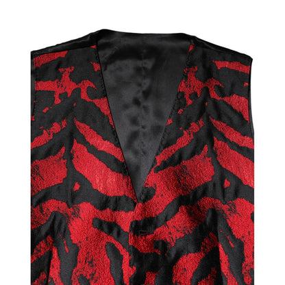 Dolce & Gabbana Red Black Stripe Dress Formal Waistcoat Vest