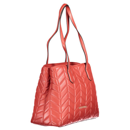 Alt Tag: Mario Valentino Red Polyethylene Women Handbag with quilted design and double shoulder handles displaying elegance and practicality.