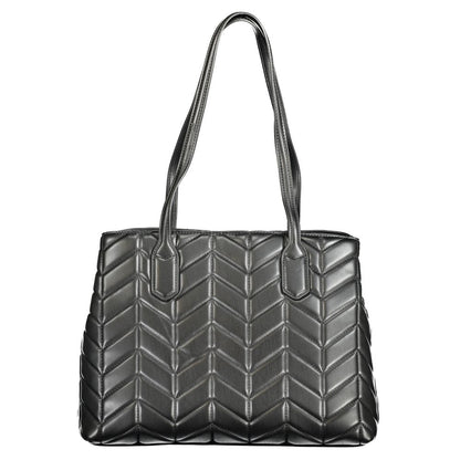 Mario Valentino Black Polyethylene Women Handbag with dual shoulder straps, spacious central pocket, elegant design.