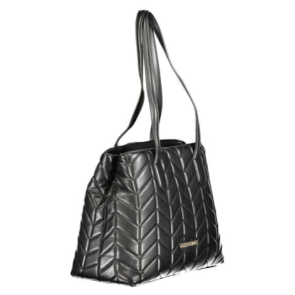 Mario Valentino Black Polyethylene Women Handbag with dual handles and quilted design for a chic, elegant look.