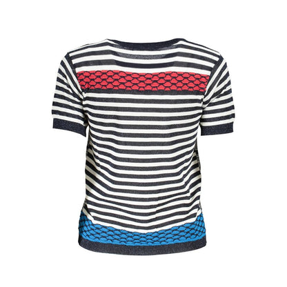 Desigual Blue Cotton Women Sweater with striped pattern and contrasting colored details